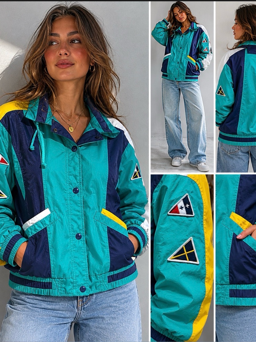๐ 80s Retro Color Block Patch Jacket - Picture 2 of 10